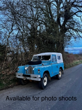 Old Land Rover series 2, blue with cream canvas top. Available for photo shoots. Ross Woodhall - Action & Lifestyle Photography